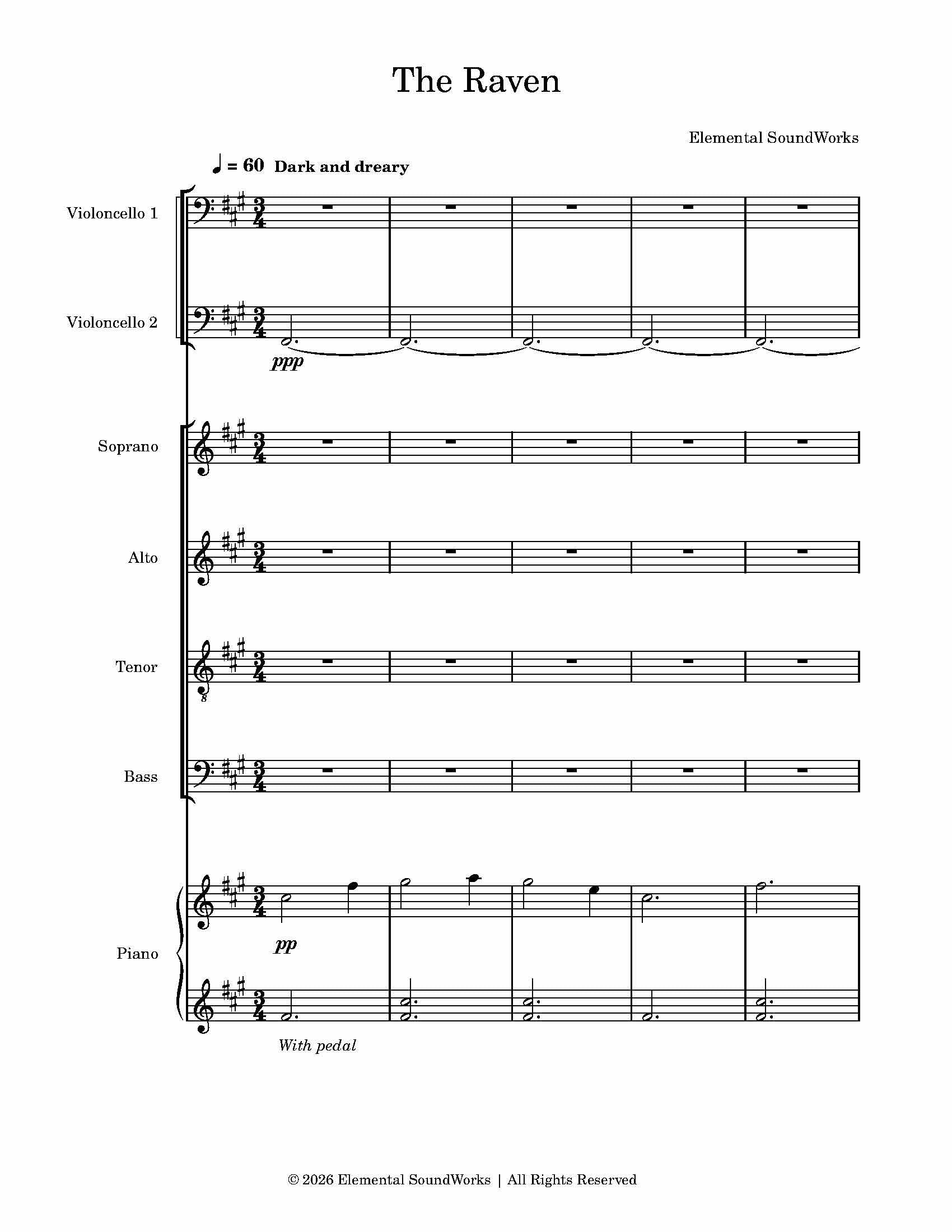 "The Raven" Sheet Music - Piano, Celli, and Choir (SATB)
