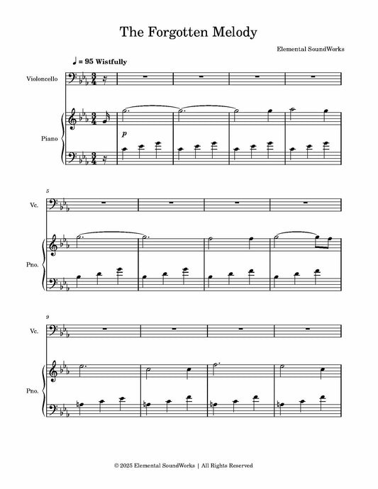 "The Forgotten Melody" Sheet Music - Piano and Cello Duet
