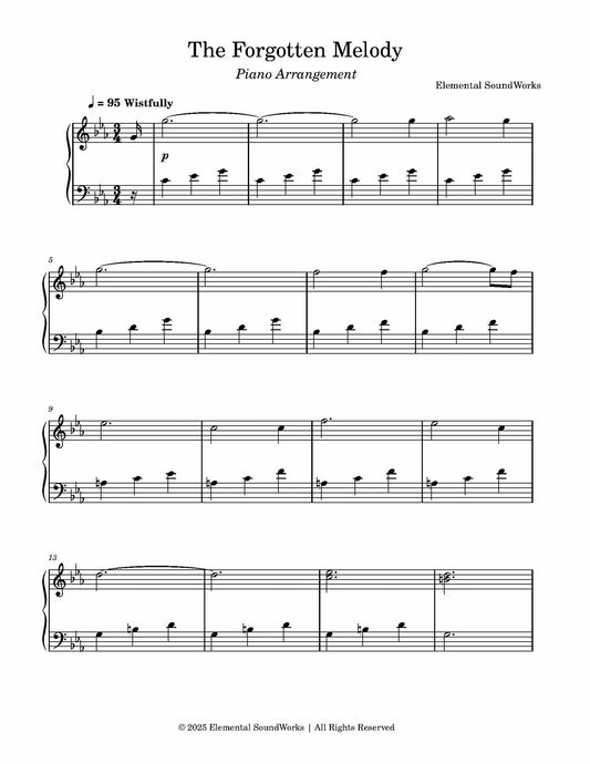"The Forgotten Melody" Sheet Music - Piano Arrangement