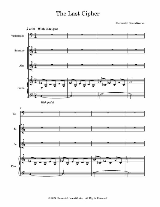"The Last Cipher" Sheet Music - For Piano, Cello, and Choir