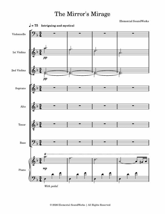 "The Mirror's Mirage" Sheet Music - Piano, Cello, Violins, and Choir (SATB)