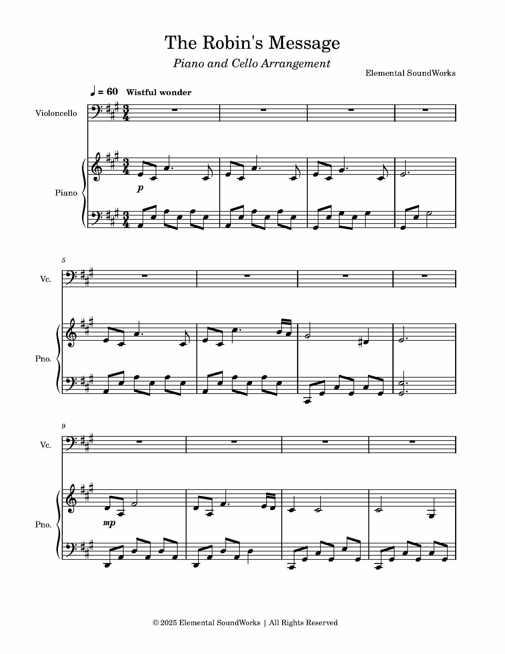 "The Robin's Message" Sheet Music - Piano and Cello Arrangement