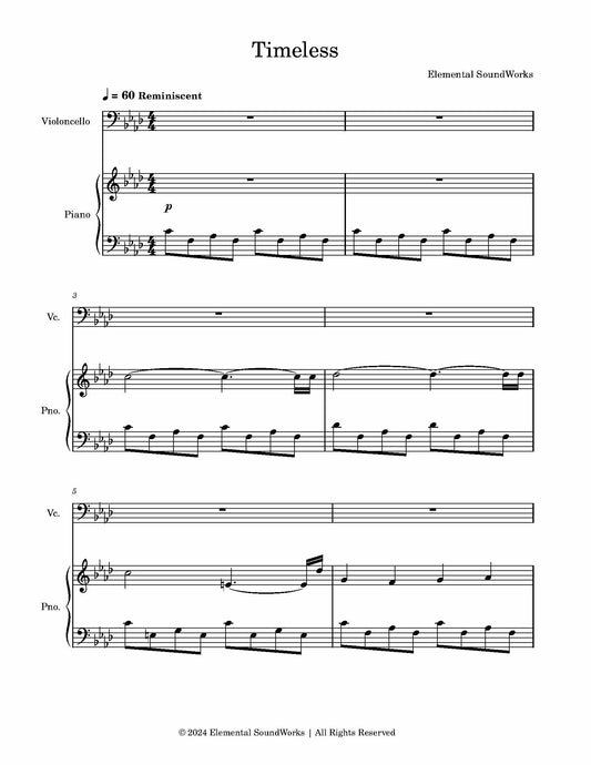 "Timeless" Sheet Music - Piano and Cello Duet