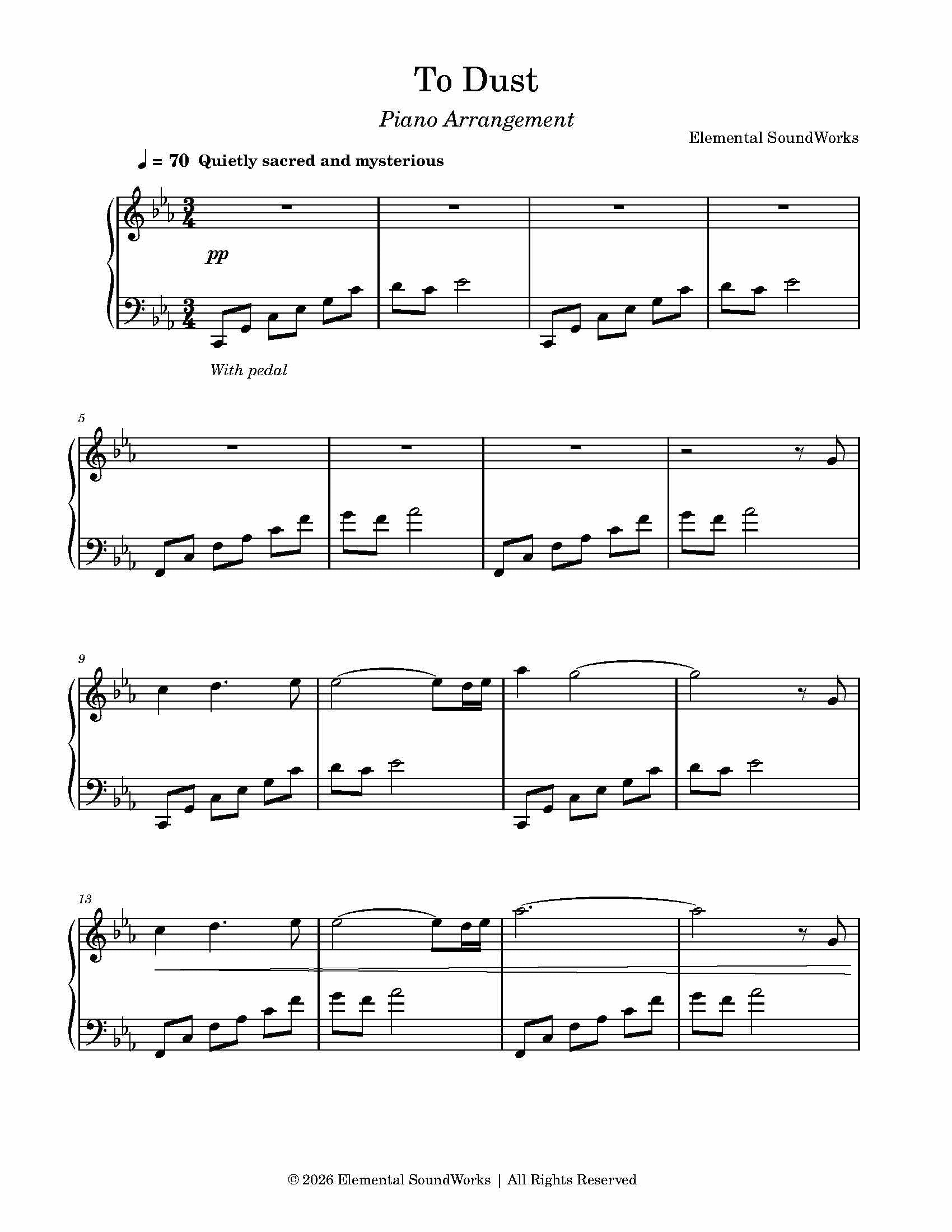 "To Dust" Sheet Music - Piano Arrangement