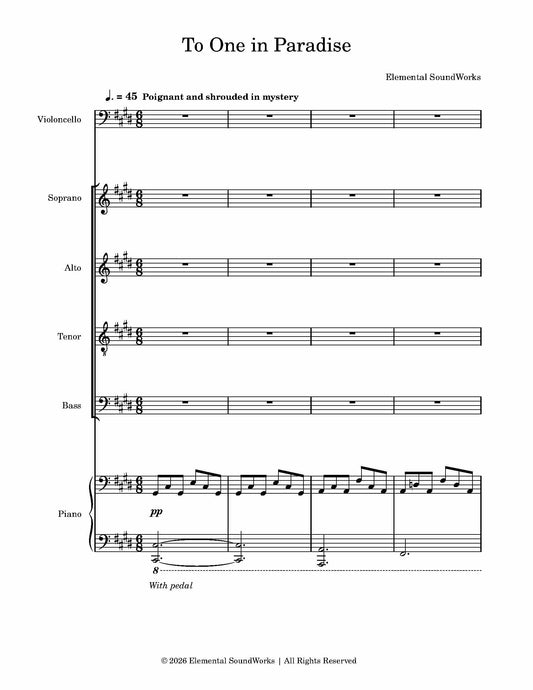 "To One in Paradise" Sheet Music - Piano, Cello, and Choir (SATB)