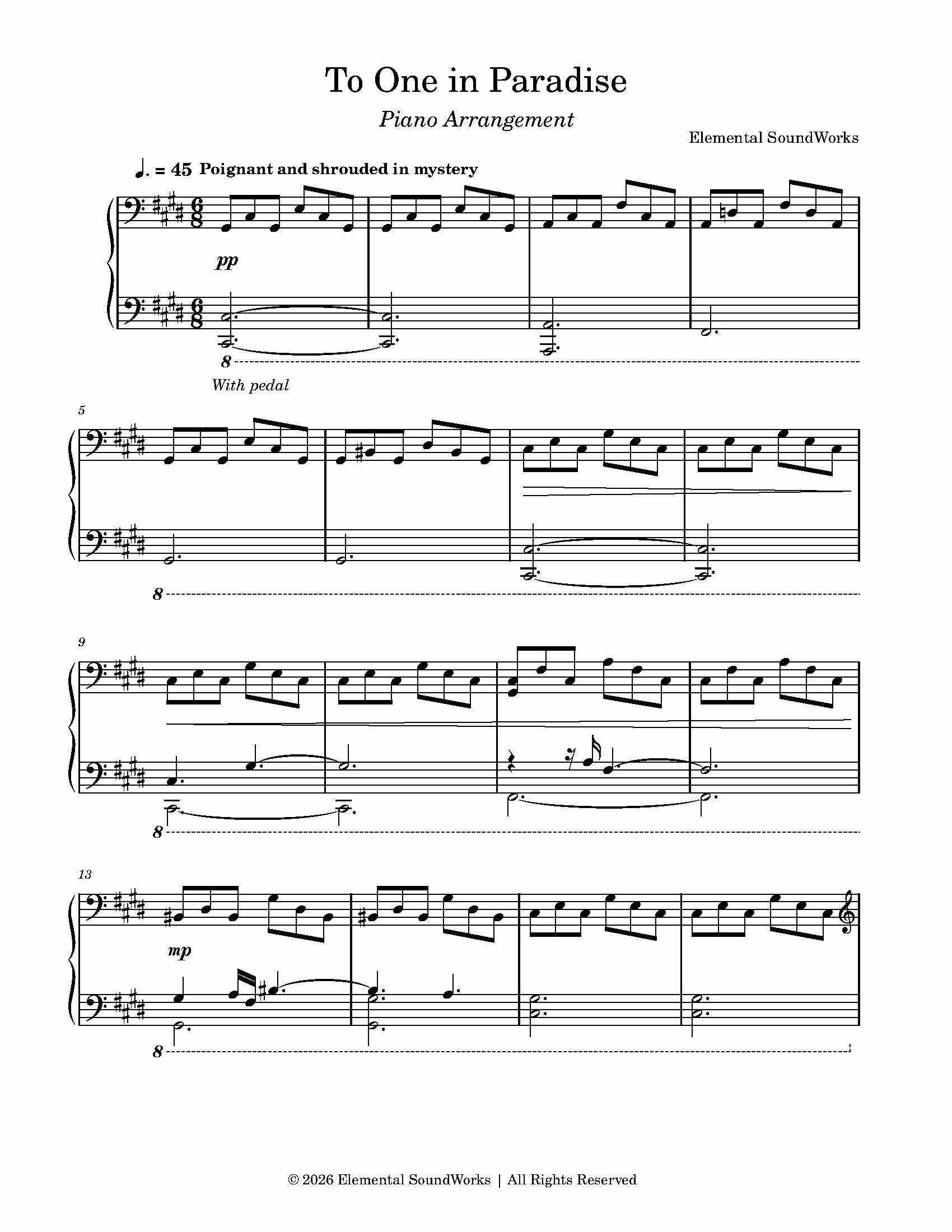 "To One in Paradise" Sheet Music - Piano Arrangement