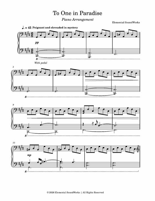 "To One in Paradise" Sheet Music - Piano Arrangement