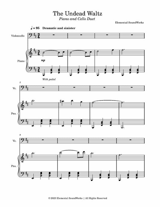 "The Undead Waltz" Sheet Music - Piano and Cello Arrangement