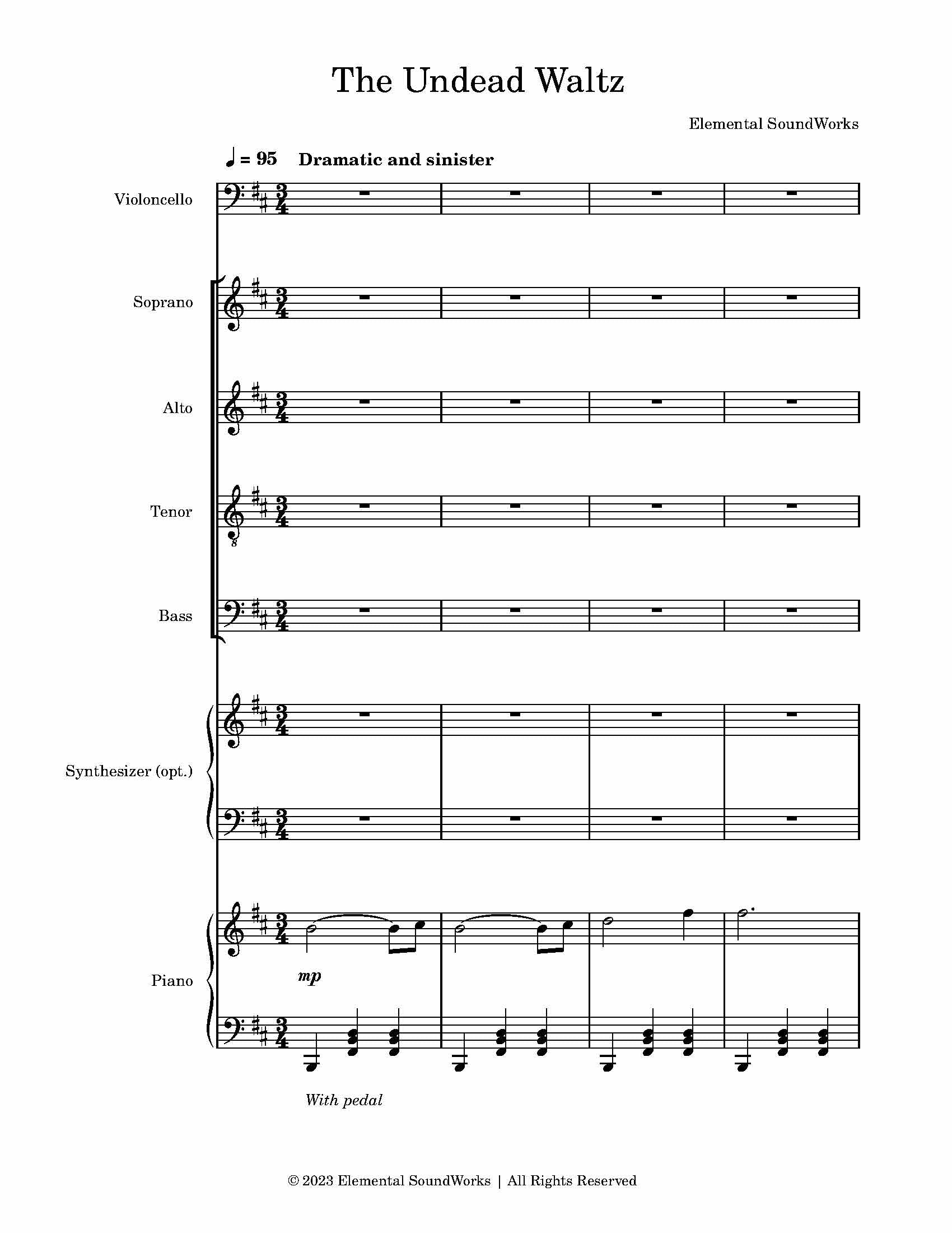 "The Undead Waltz" Sheet Music - For Piano, Cello, Choir, and Synth