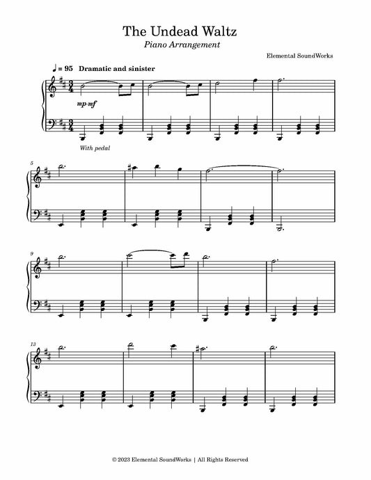 "The Undead Waltz" Sheet Music - Piano Arrangement