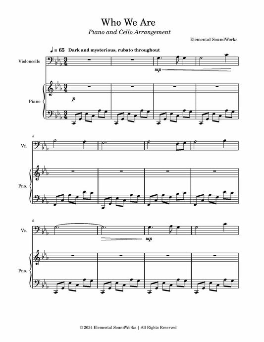 "Who We Are" Sheet Music - Piano and Cello Arrangement