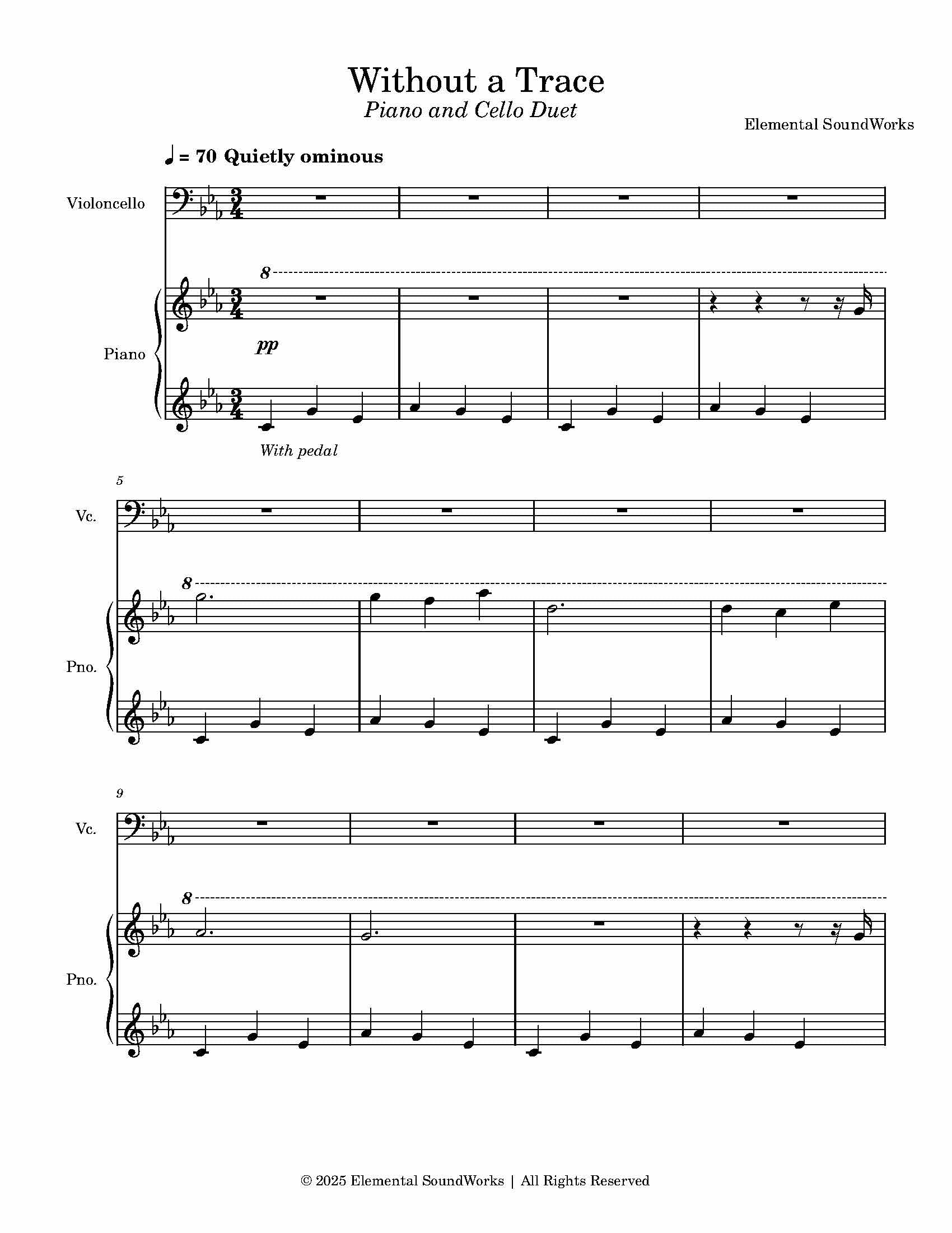 "Without a Trace" Sheet Music - Piano and Cello Arrangement