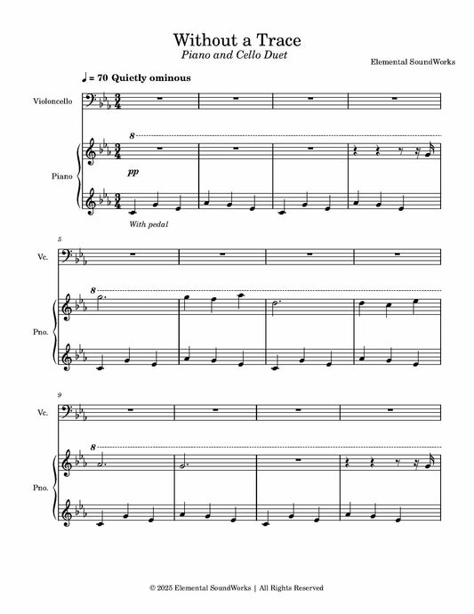 "Without a Trace" Sheet Music - Piano and Cello Arrangement