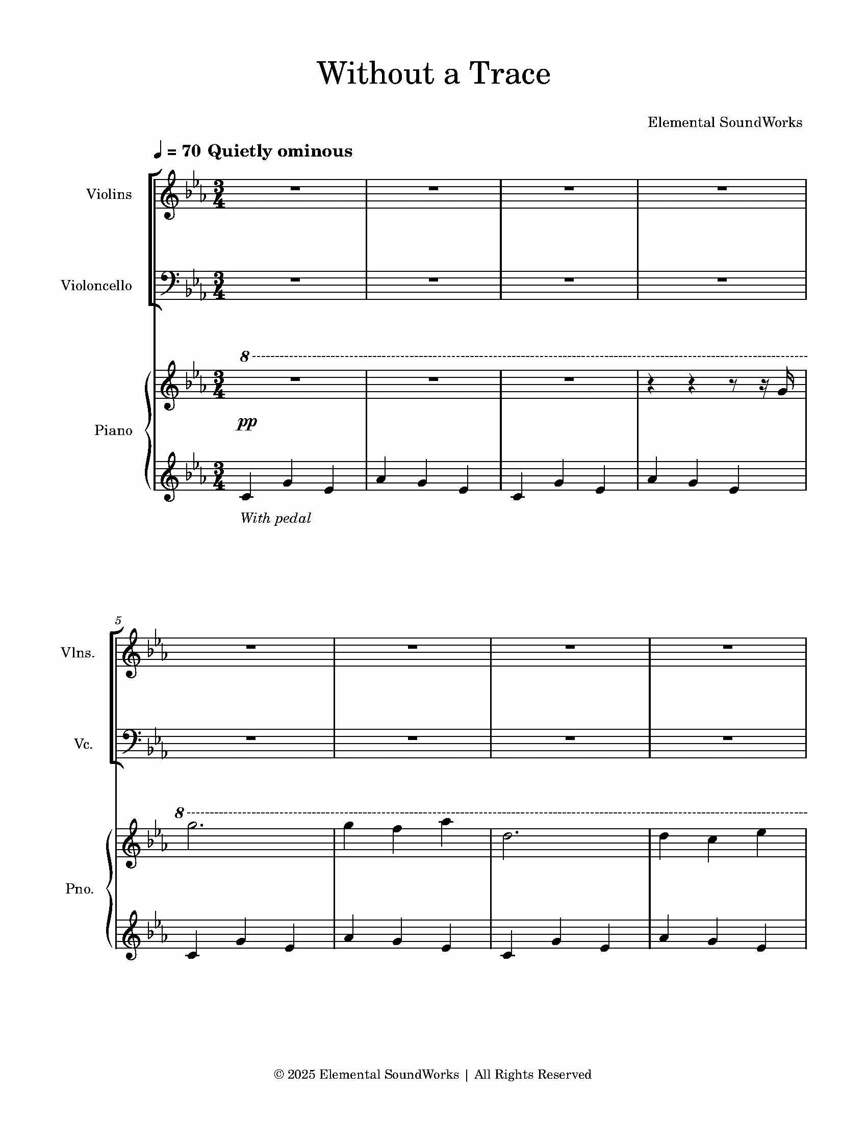 "Without a Trace" Sheet Music - Piano, Violins, and Cello