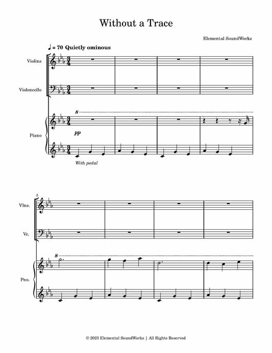"Without a Trace" Sheet Music - Piano, Violins, and Cello