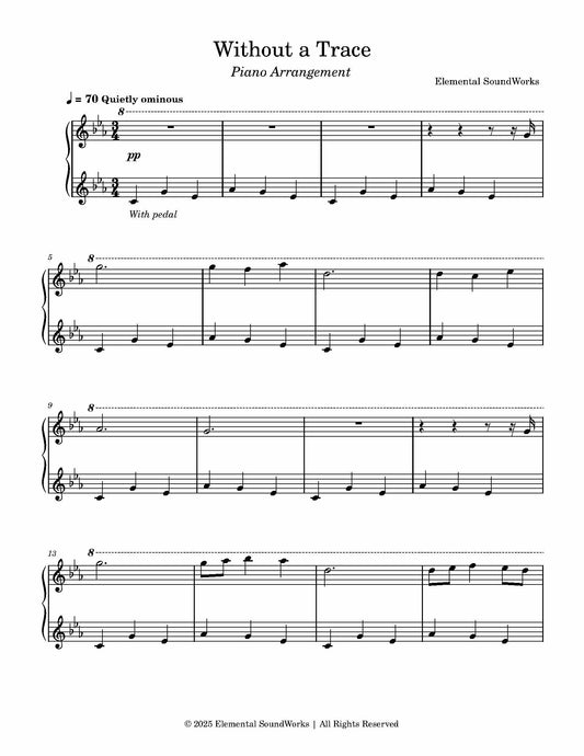 "Without a Trace" Sheet Music - Piano Arrangement