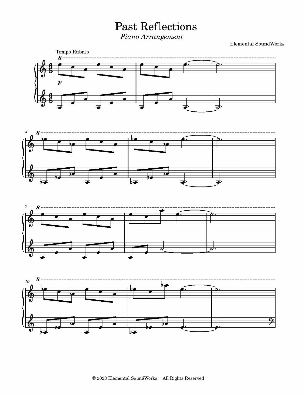 "Past Reflections" Sheet Music - Piano Arrangement
