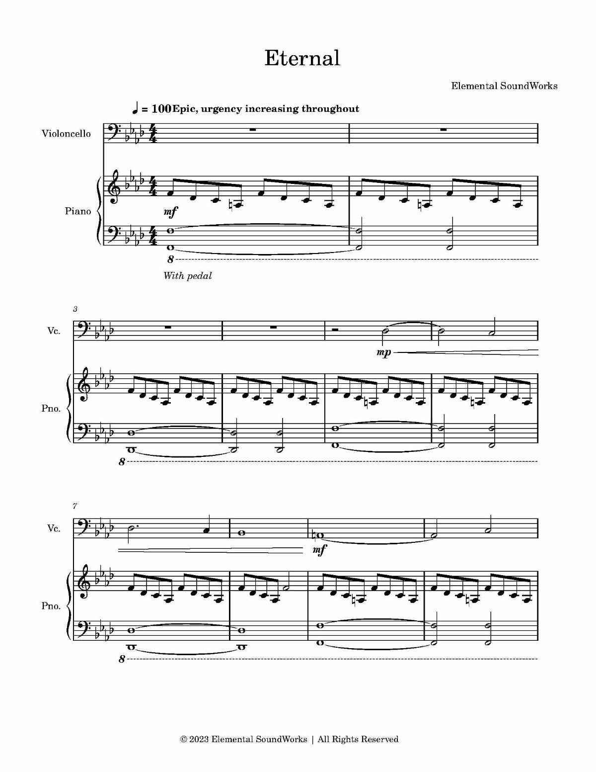 "Eternal" Sheet Music - Piano and Cello Duet