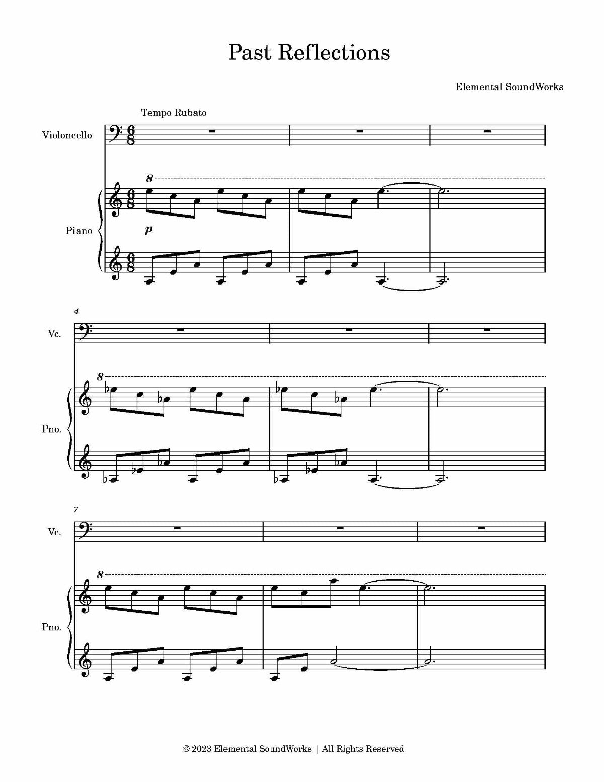 "Past Reflections" Sheet Music - Piano and Cello Duet