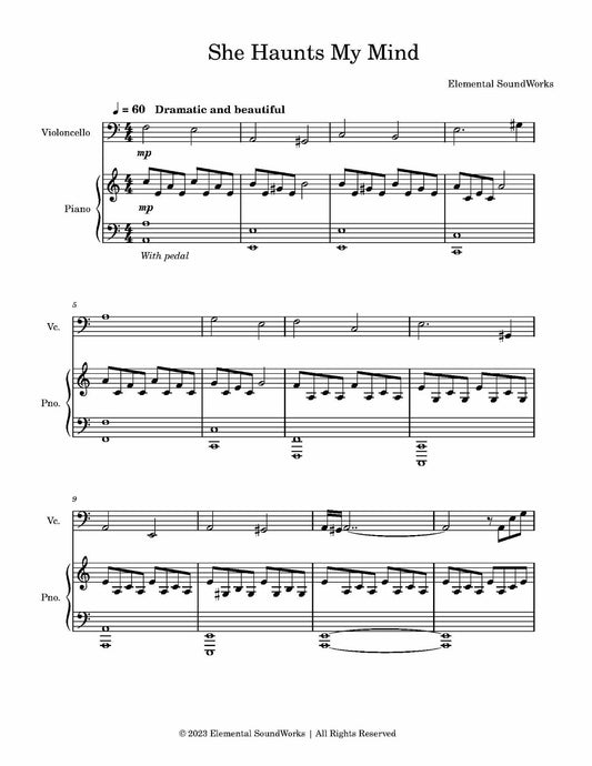 "She Haunts My Mind" Sheet Music - Piano and Cello Duet